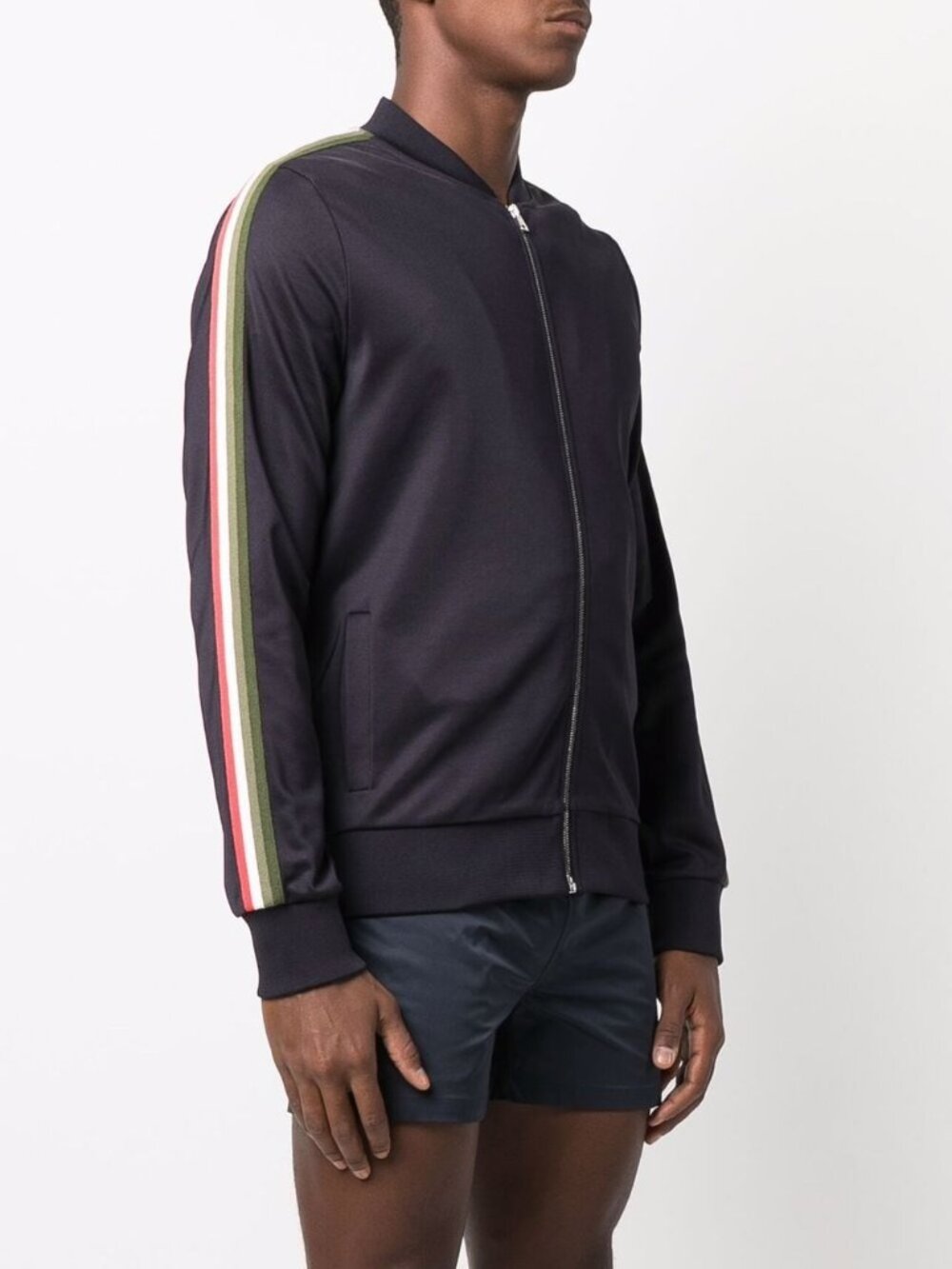 Ron Dorff Side Stripe-Detail Full Zip Bomber Jacket Retro Athleisure Navy - M